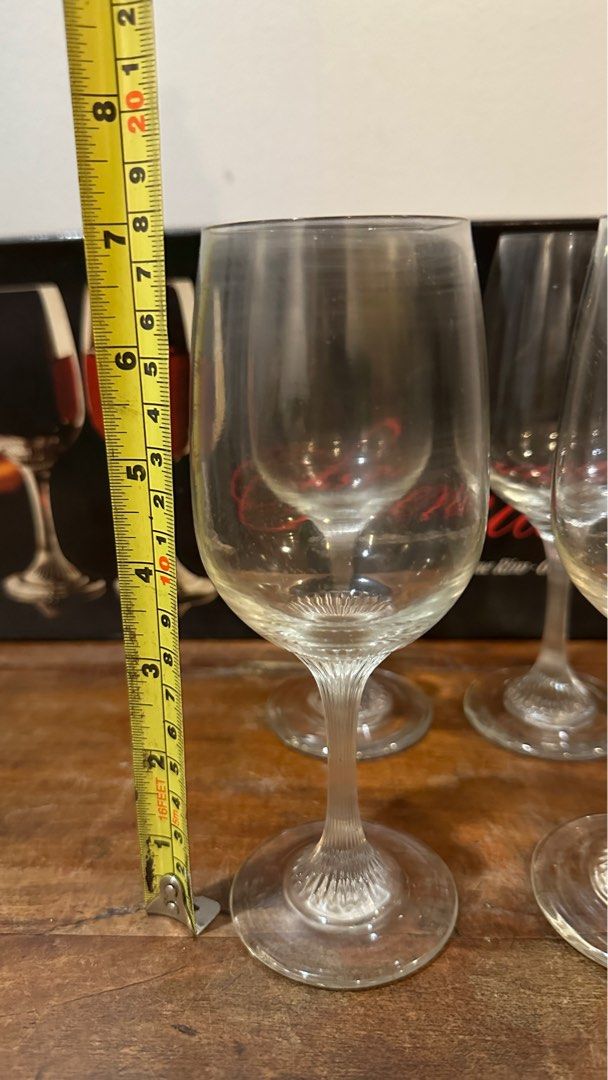 6pc Wine Goblets with Fine Rim (Category: Dinnerware & Cutlery) located in San Juan City. Submitted by atdonmiguel (Listing ID 1336079707, Image 3). Description: 6pc Wine Glass Set with art deco stem dedign by DEMA Serenade. Size : 5.5cm diameter opening x 17.5 cm height All in good condition. Comes in its original box. Never been used. .