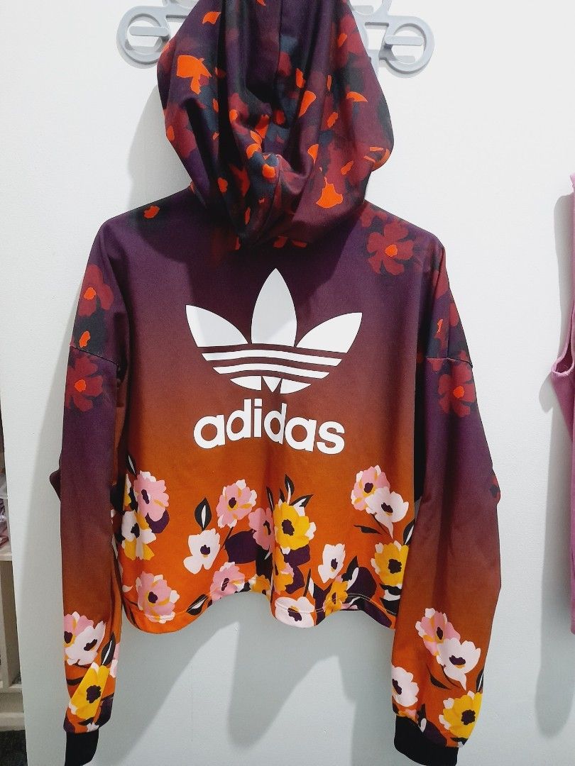 Adidas floral crop hoodie deals