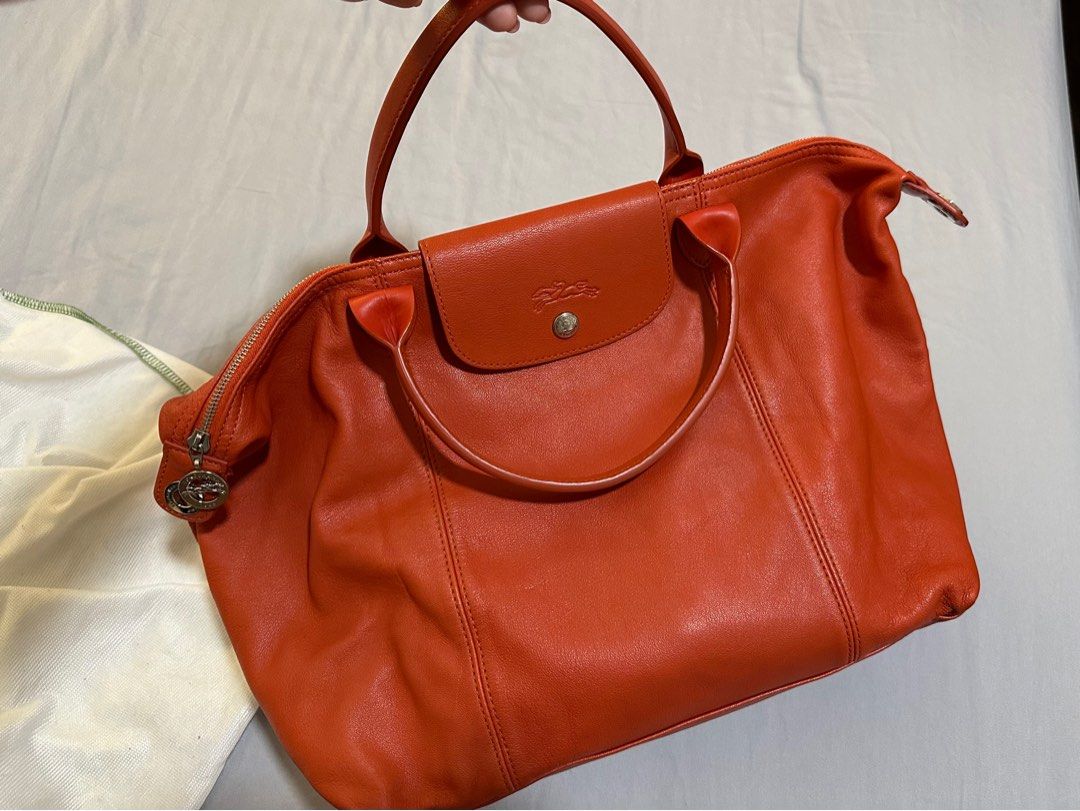 Authentic Longchamp Le Pliage Cuir Lamb Skin Bag in Orange