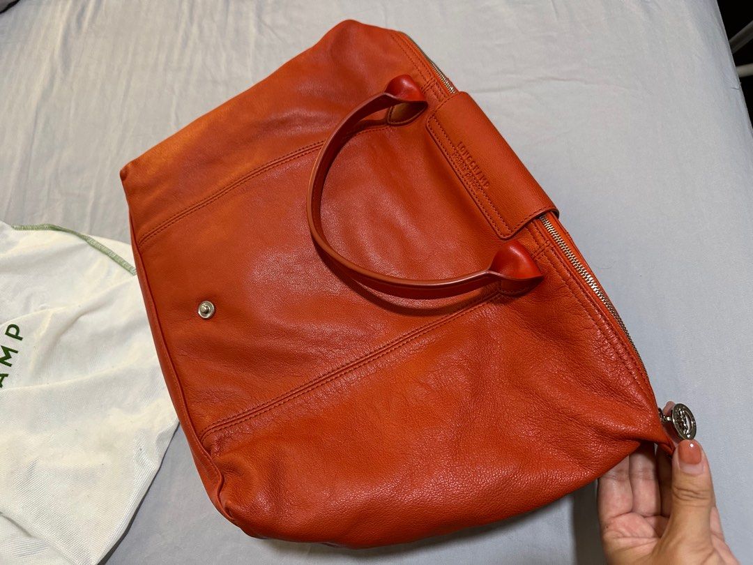 Authentic Longchamp Le Pliage Cuir Lamb Skin Bag in Orange