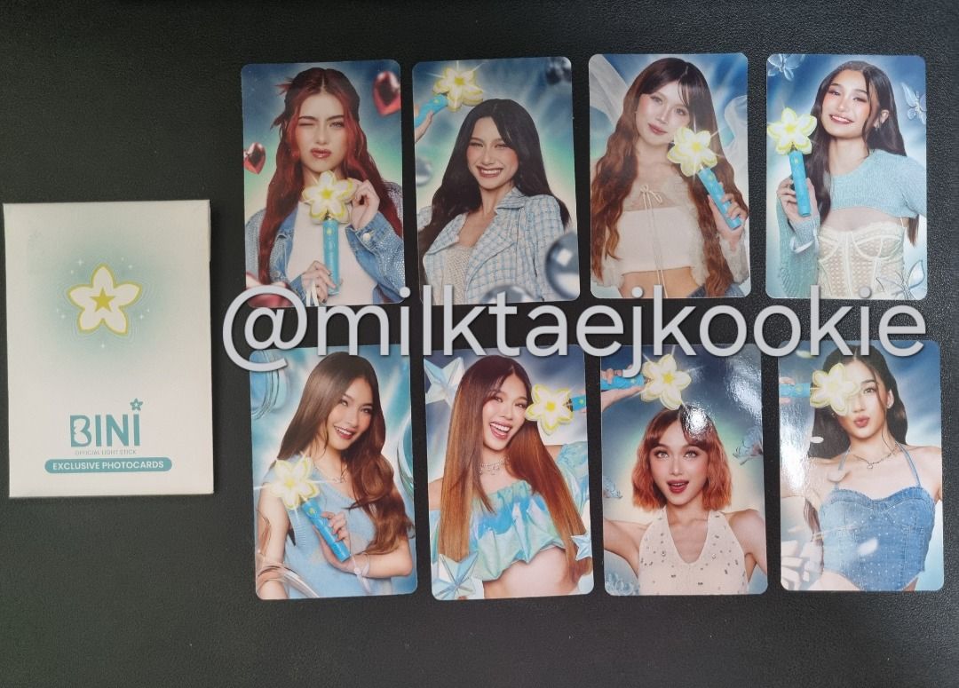 BINI Official Lightstick Photocards (Category: K-Wave Merchandise) located in Pasig City. Submitted by milktaejkookie (Listing ID 1336032728, Image 1). Description: lf wts lfb ▪️BINI official lightstick photocard tingi P250 each member + lsf ❎️ ot8 unavailable (personal collection) ❎️ Mikha sold ❎️ Sheena sold ❎️ Stacey sold ❎️ Jhoanna sold ❎️ Aiah sold 🔹️gcash / bpi qr 🔹️sdd / ggx from pasig.