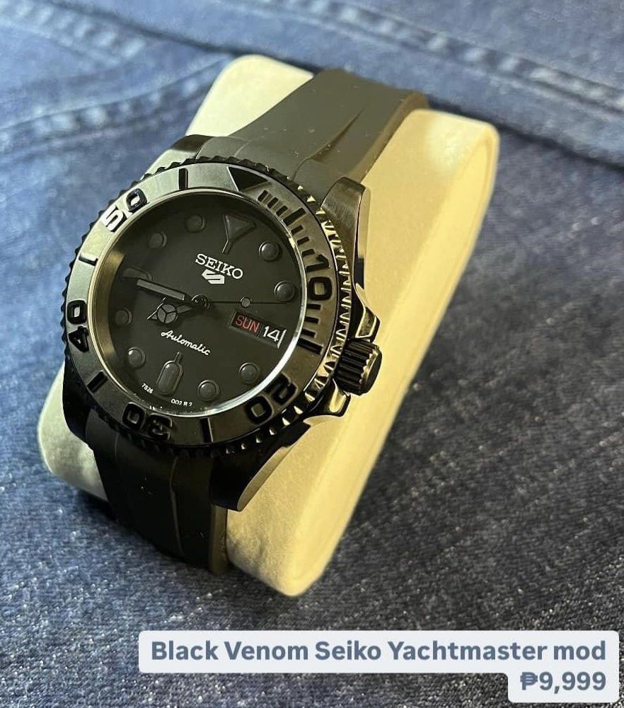 Black Venom Seiko Yachtmaster Mod (Category: Men's Watches) located in San Jose del Monte. Submitted by modlab (Listing ID 1336017639, Image 1). Description: - Original Seiko NH34/NH35A Japan Movement - Water-resistant - Glide lock clasp - Accurate automatic movement - Scratch-resistant glass .
