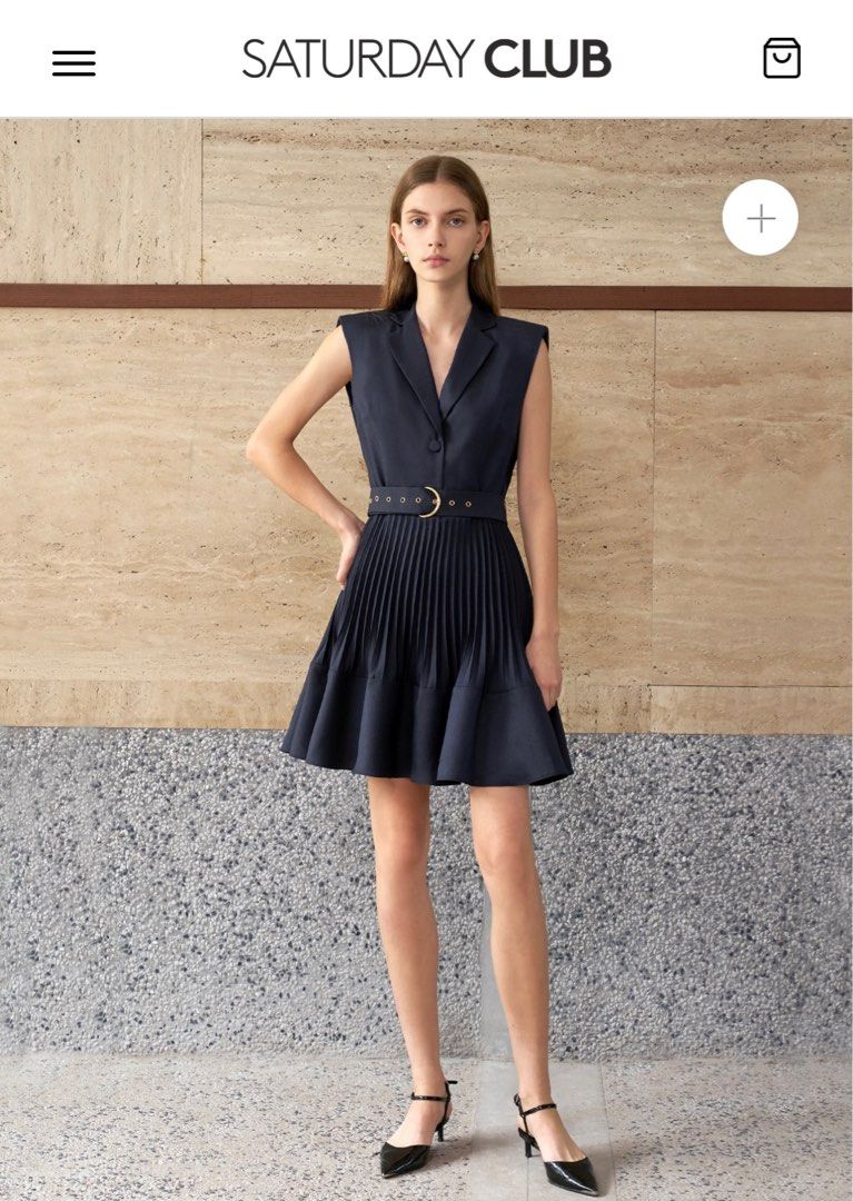 BNIB) Saturday Club - Suit Collar Ruffled Hem Pleated Dress - Size S,  Women's Fashion, Dresses & Sets, Dresses on Carousell