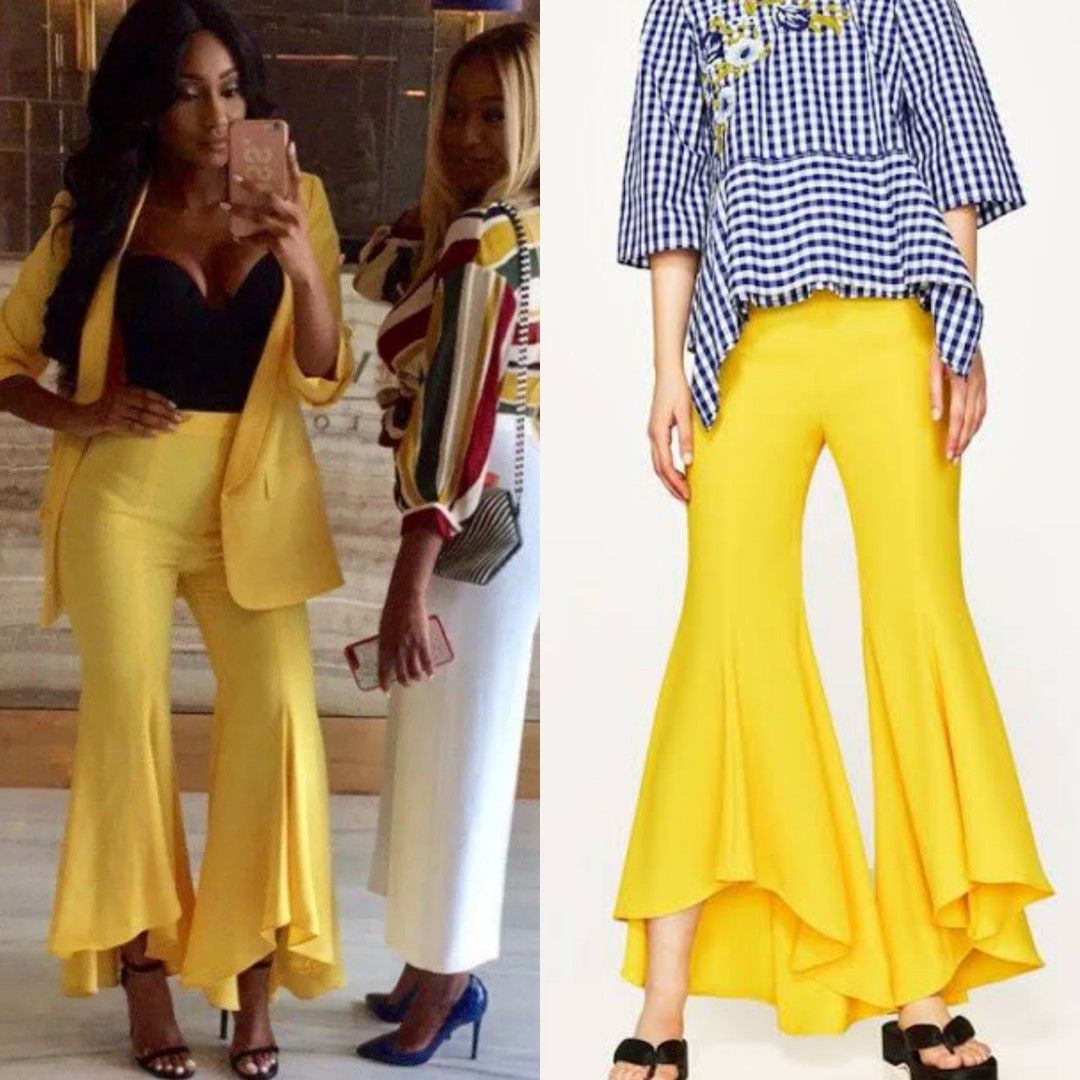 BNWT Authentic ZARA WOMAN flare ruffle pants in yellow Fesyen Wanita Pakaian Wanita Bawahan di Carousell