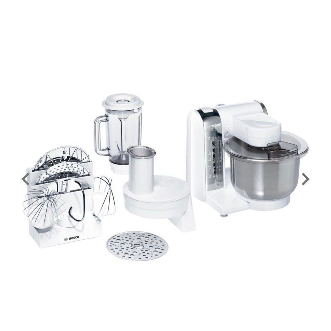 Bosch food processor, mixer, blender (Category: Bakeware) located in Tagaytay City. Submitted by goodbyecl0set (Listing ID 1336058030, Image 1). Description: Model: BOSCH MUM48CR1 Good as new. Unboxed BUT unused. The 3 disc shredders, hook, beaters, and whisk attachment are STILL sealed. RFS: Got busy and am no longer baking. No issues, not damaged in any way. You can PM me for actual photos! :) MOP: GCash / BDO Free shipping Tagaytay area.