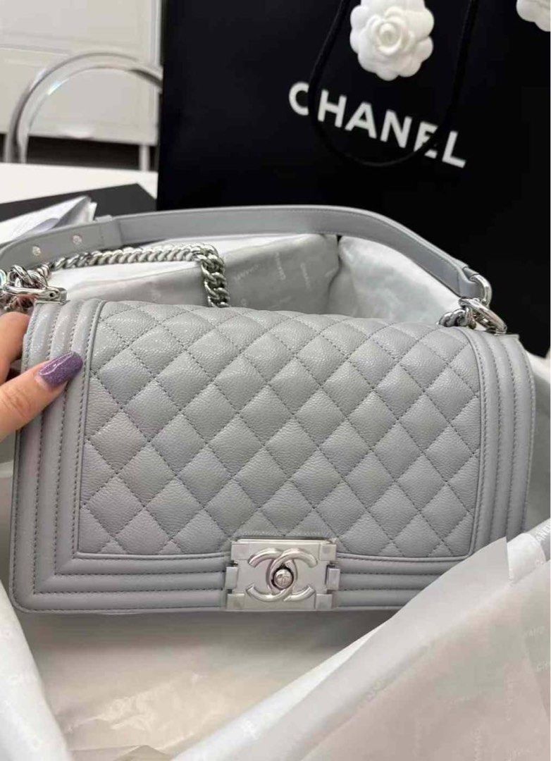 Chanel le boy grey hot sale