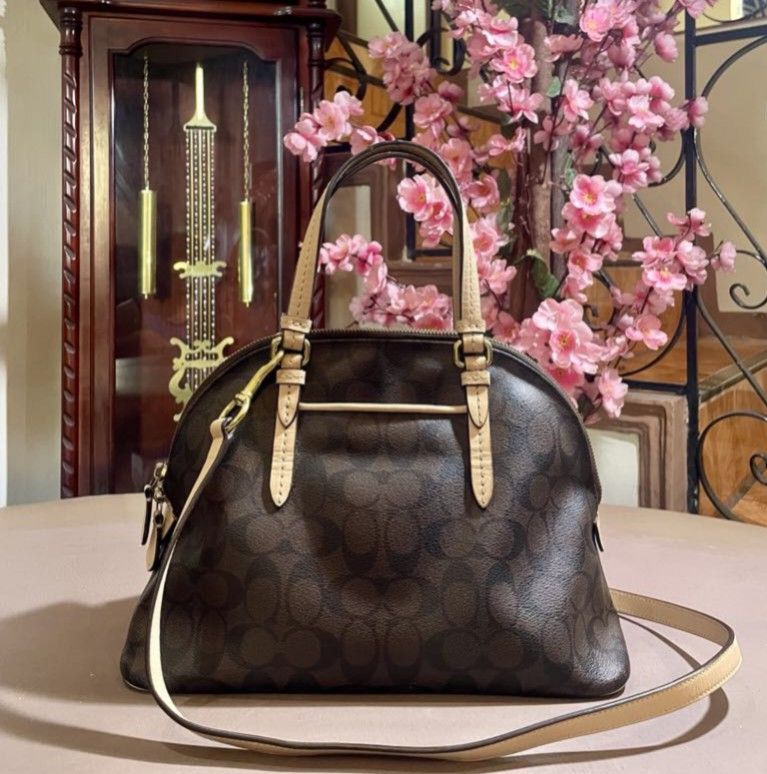 Coach Peyton Signature Domed Cora Satchel in Brown Tan Luxury Bags Wallets on Carousell