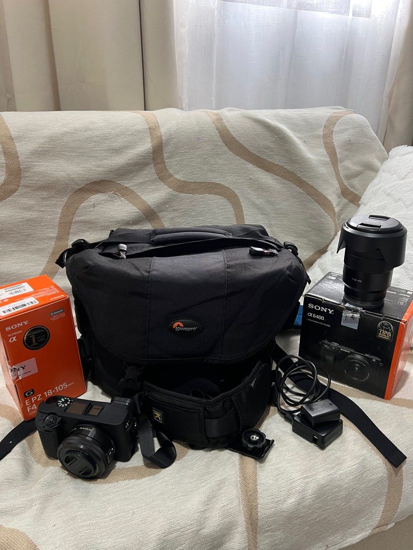 FOR SALE : SONY a6400 COMPLETE SET (Category: Cameras) located in Quezon City. Submitted by jerome2929 (Listing ID 1336014820, Image 1). Description: FOR SALE: SONY A6400 COMPLETE SET WITH BOX 80,000 SC INCLUSION A6400 BODY 18-105 SONY LENS 1 ORIGINAL BATTERY ORIGINAL CHARGER STRAP CASE LOWERPRO BAG 60K FIX NOVALICHES AREA.