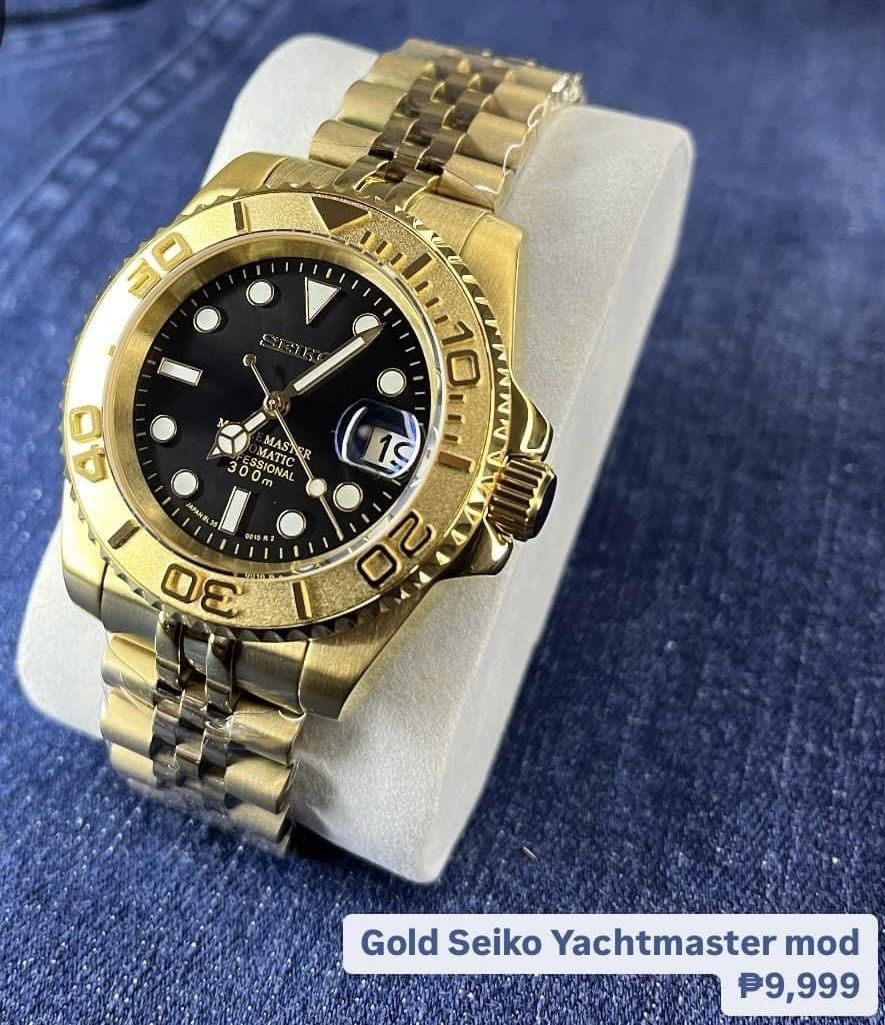 Gold Seiko Yachtmaster Mod (Category: Men's Watches) located in San Jose del Monte. Submitted by modlab (Listing ID 1336016623, Image 1). Description: - Original Seiko NH34/NH35A Japan Movement - Water-resistant - Glide lock clasp - Accurate automatic movement - Scratch-resistant glass .