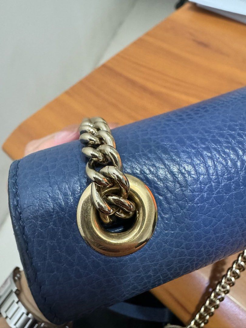 Gucci GG Dollar Calf Blue Interlocking Chain Handbag Leather Bag