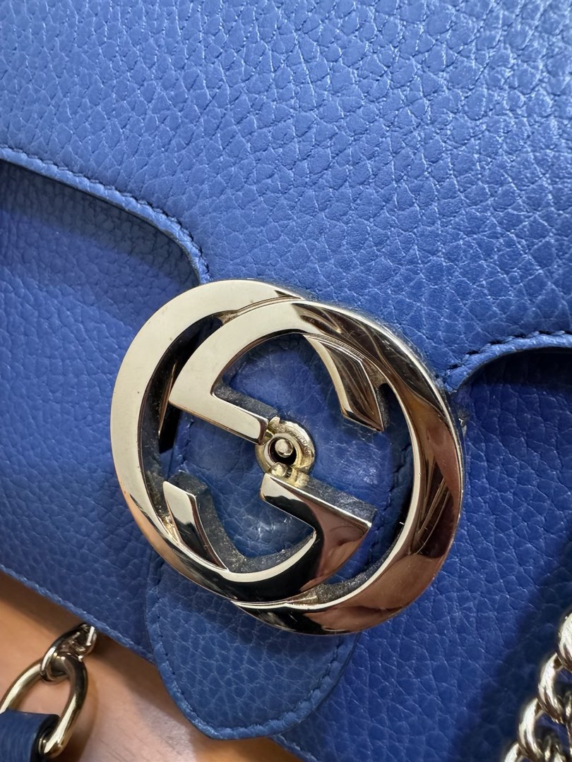 Gucci GG Dollar Calf Blue Interlocking Chain Handbag Leather Bag Women s Fashion Bags Wallets Cross body Bags on Carousell