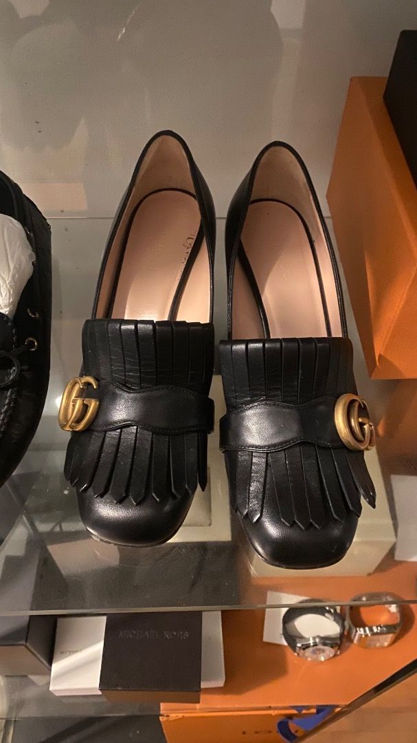 Gucci Marmont Black GG Leather Loafers Size EU 37 US 7 womens