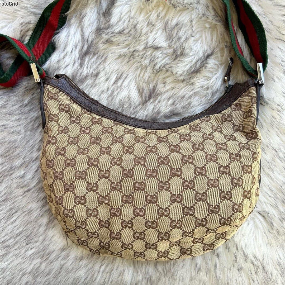 Gucci Sherry Line GG Monogram Beige Canvas Leather Crescent Hobo Crossbody Luxury Bags Wallets on Carousell