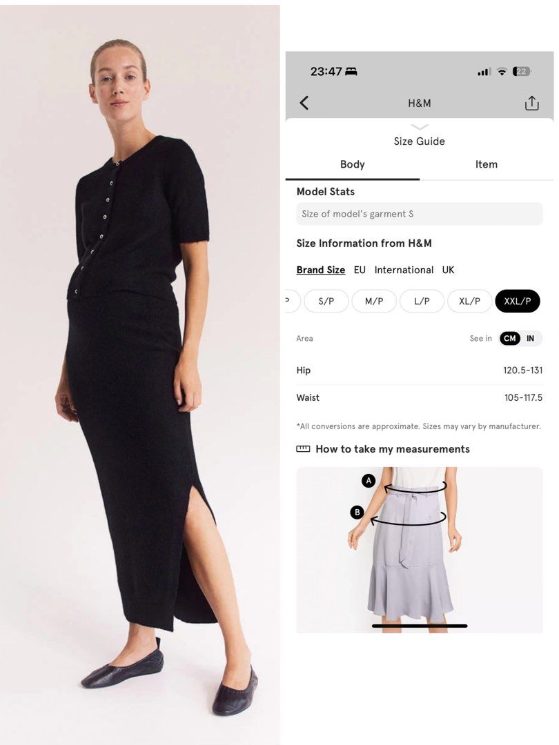 H M MAMA XXL knit skirt and jogger pants in black