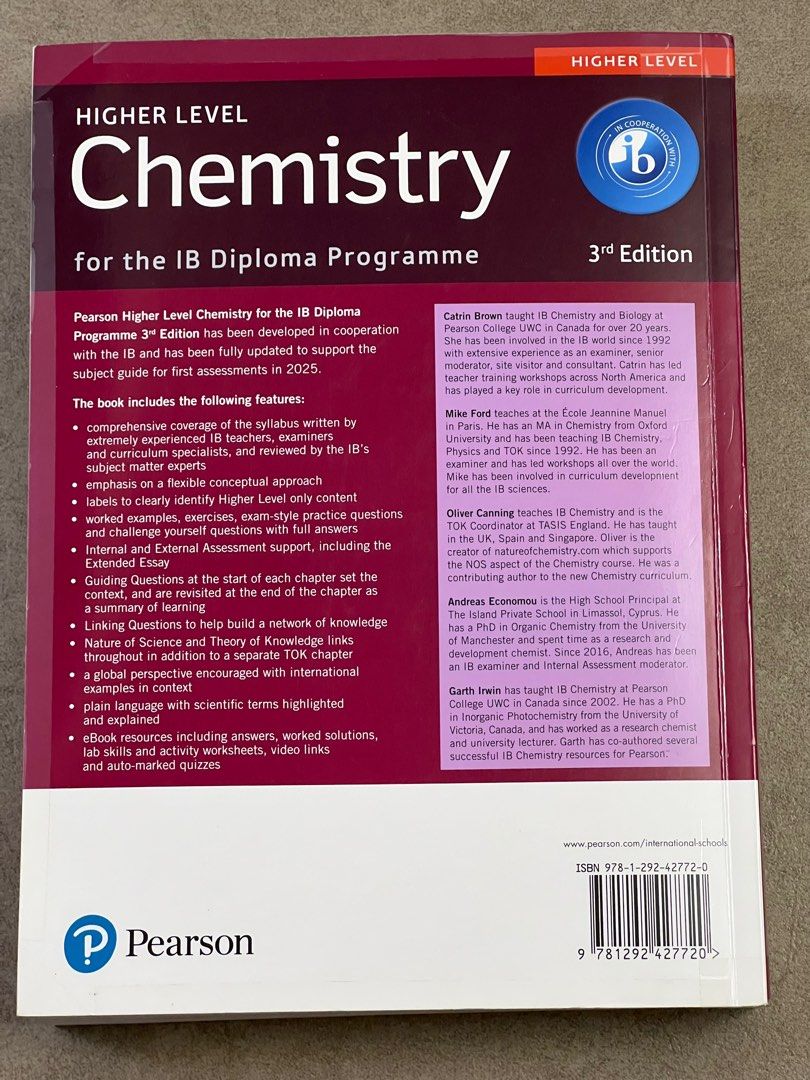Pearson Chemistry HL Higher Level IB Diploma Programme 3rd Third ...