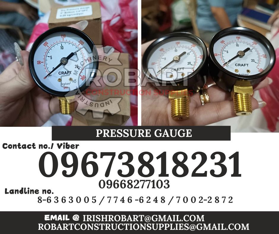 Pressure Gauge (Category: Construction Tools & Equipment) located in Manila. Submitted by irishrobart_22 (Listing ID 1336042083, Image 1). Description: Pressure Gauge Size: 2"dial face 300psi Black Casing SEND US MESSAGE FOR INQUIRIES ‼️‼️ LOOK FOR IRISH ROBART VBR : 0 9 6 7 3 8 1 8 2 3 1/ 0 9 6 7 3 8 1 8 2 3 4 LANDLINE 8-6 3 6 3 0 0 5 / 7 7 4 6 -6 2 4 / 7 0 0 2-2 8 7 2 GMAIL: I R I S H R O B A R T @ G M A I L . C O M Office Address: 1405 Yuseco 