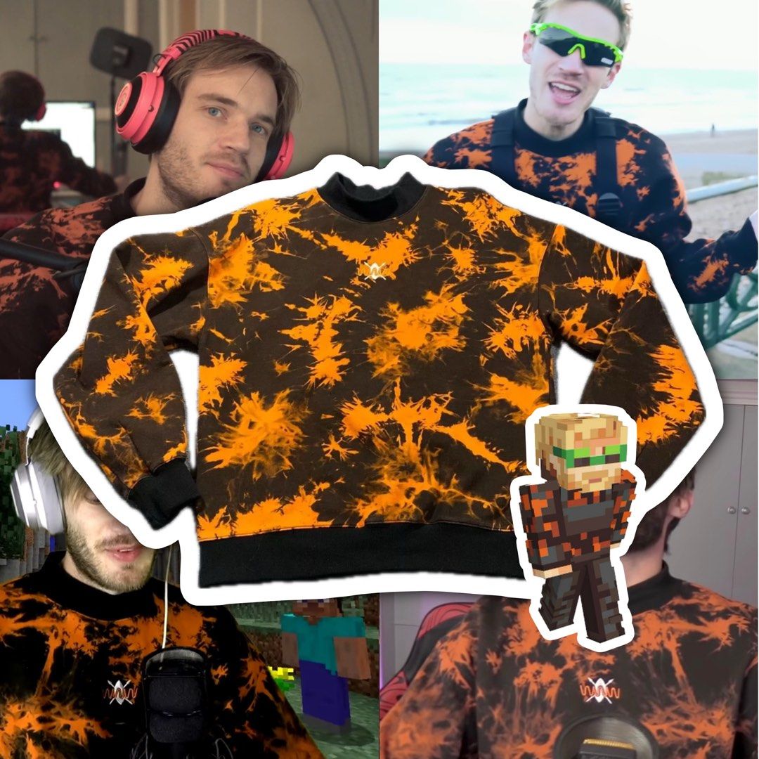 Rare PewDiePie Daily Paper Orange Tie Dye Crewneck Sweatshirt Featured in Minecraft LWIAY Meme Review Congratulations MV