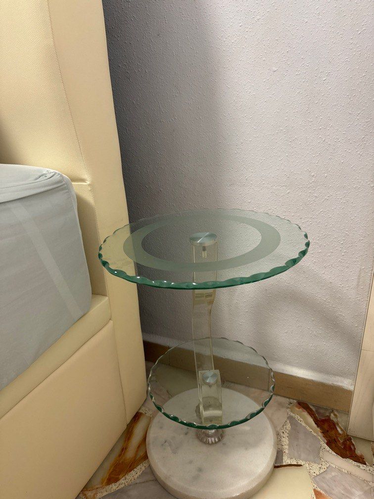 Side Table (Category: Tables & Sets) located in Singapore. Submitted by shoelchen (Listing ID 1336144915, Image 1). Description: Glass top, 2 tier .