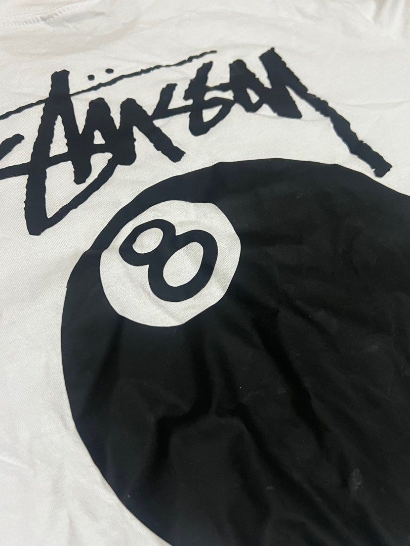 STUSSY 8 BALL WHITE TEE SHIRT (Category: Tshirts & Polo Shirts ) located in Mabalacat. Submitted by redclutters (Listing ID 1336029968, Image 3). Description: - fixed price (₱350) - good condition Measurements: MEDIUM Chest - 19.5 inches Length - 26 inches.