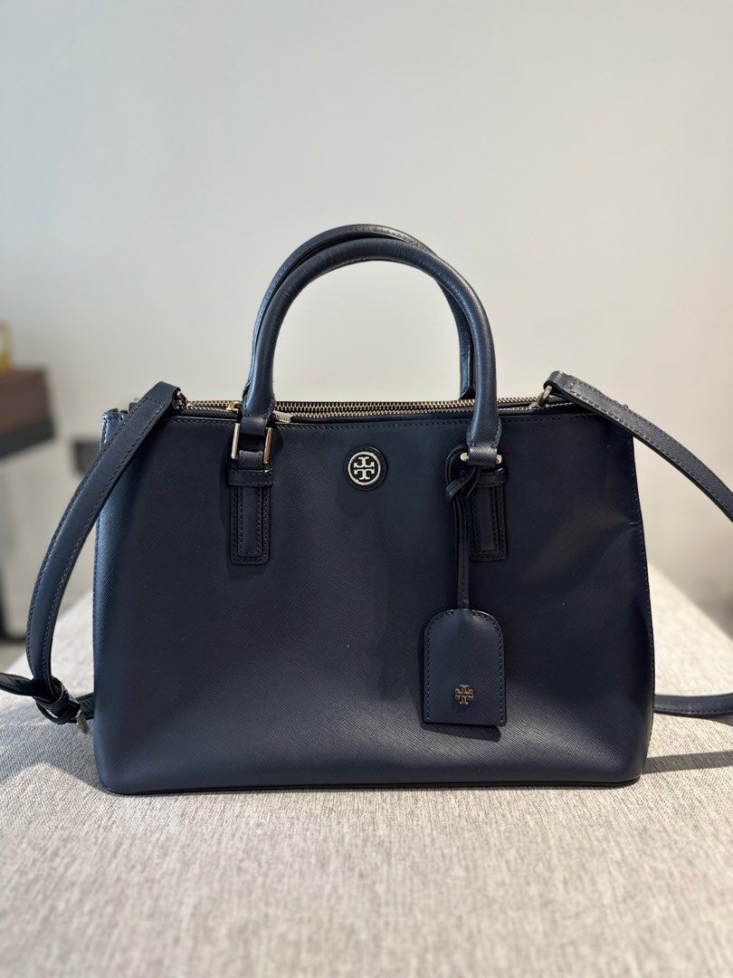 Tory Burch Robinson Double Zip Tote Bag Medium in Navy Women s Fashion Bags Wallets Cross body Bags on Carousell