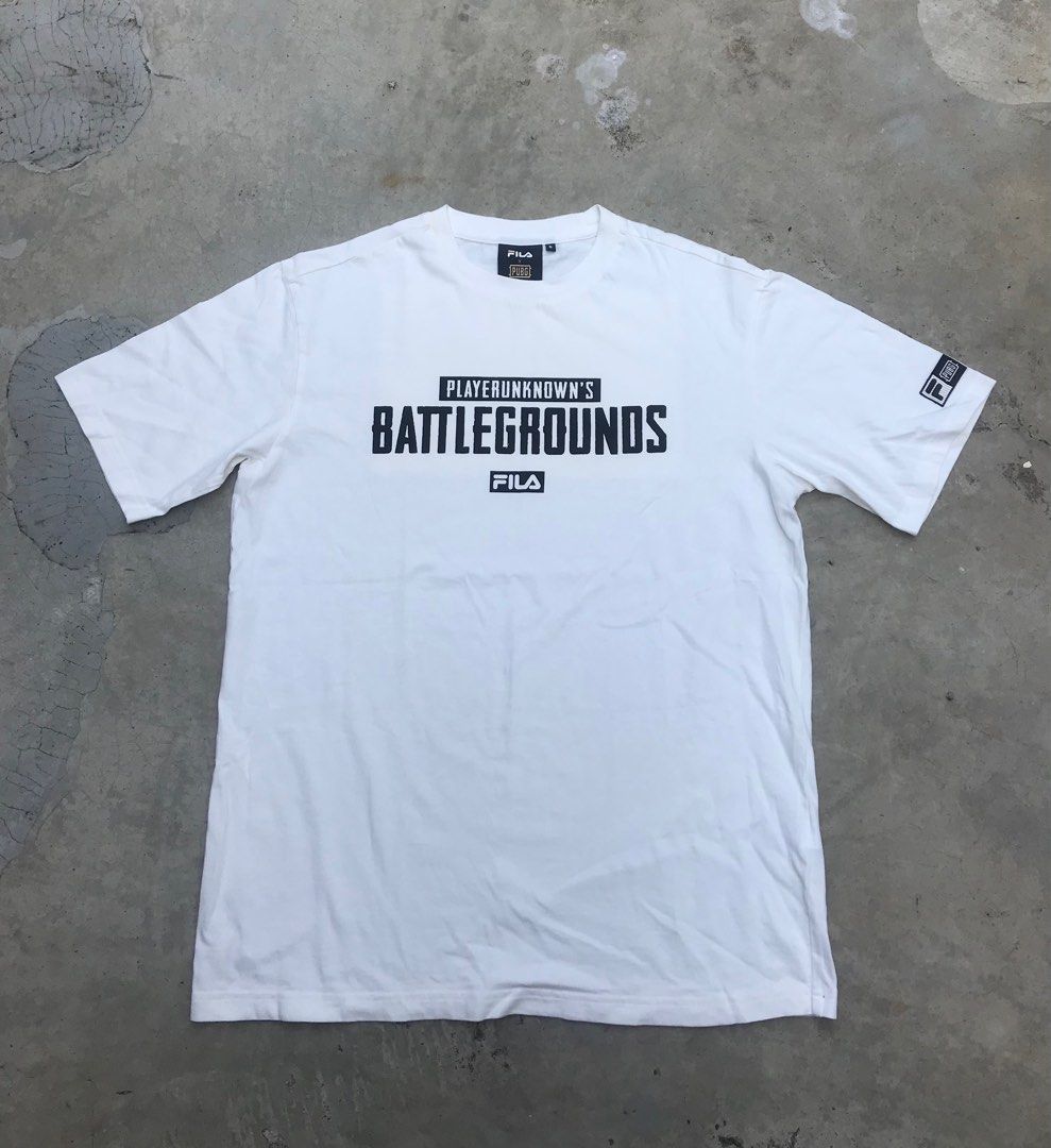 T shirt Preloved Fila X PUBG White Fesyen Pria Pakaian Atasan di Carousell
