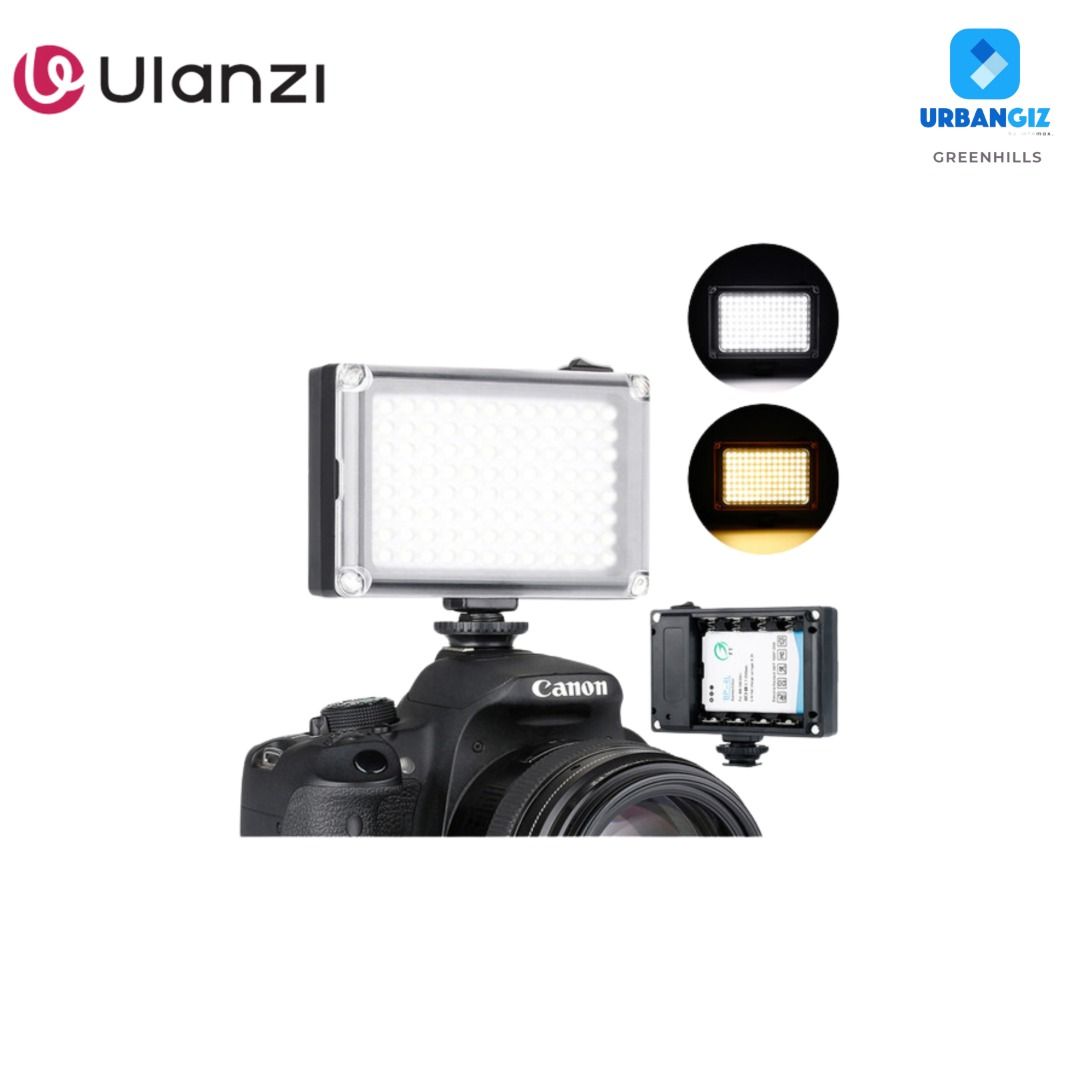 ULANZI 112-LED VIDEO LIGHT (Category: Camera Bags & Carriers) located in San Juan City. Submitted by urbangiz_greenhillsmall (Listing ID 1336079879, Image 2). Description: about this item: > 112-LED On-Camera Light > Requires 1 x BP-4L Battery or 4 x AA > Amber & Diffusion Magnetic Filters > Cold Shoe to 1/4"-20 Thread Mount > Dimming Wheel > On/Off Switch > Includes Storage Pouch.