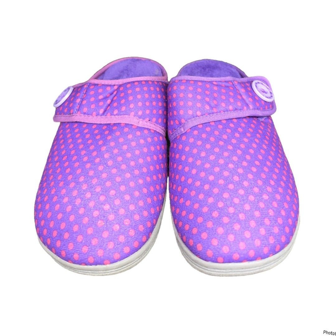 Vionic Orthotic Adjustable Strap Slippers Laura Purple Dot