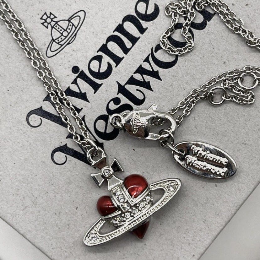 Vivienne Westwood DIAMANTE HEART Necklace 土星心形造型吊墜黃