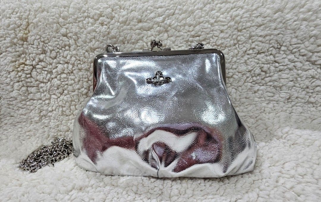 Vivienne Westwood Granny Frame Metallic Silver Clutch