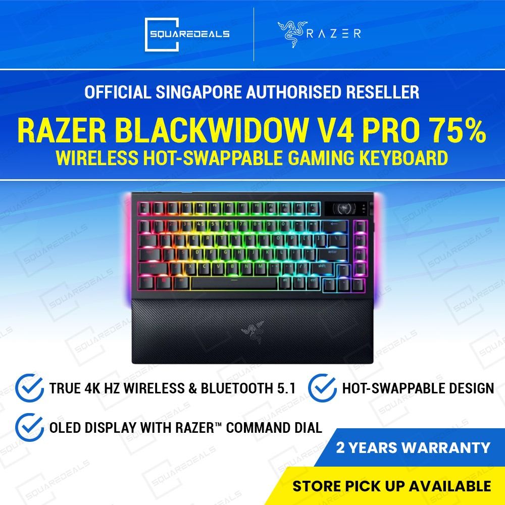 (FREE DELIVERY) Razer BlackWidow V4 Pro 75% Wireless Hot-swappable Custom Mechanical Gaming Keyboard with OLED Display