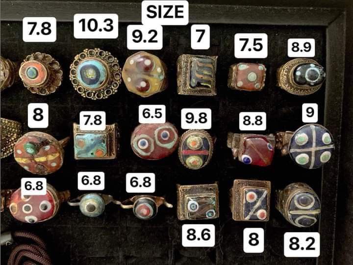 Ancient Roman Antique Evil Eye Ring (Category: Rings) located in Mexico. Submitted by amitabha.antiques.artifacts (Listing ID 1334472683, Image 3). Description: Ancient Roman Antique Evil Eye Ring Rare Find!! Bought in Tibet but soil found in Afghanistan MATERIAL: Brass and Old Gabri Glass Pm me for more detailas and photos (approx 80-100years old)🪬🪬🪬 Benefits of Evil Eye Jewellery Protection: Evil eyes protect you from negative energy, bad in