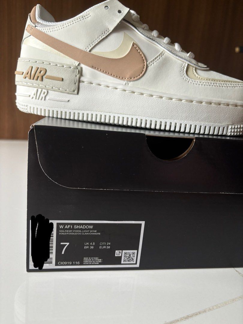 BNIB] Nike Air Force Shadow (AF1) Sail/Hemp Fossil Light Bone
