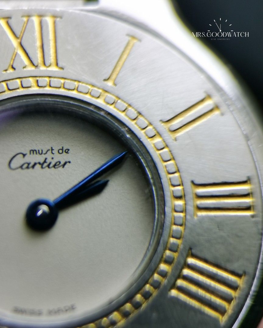 Cartier 21 Must De Cartier (Category: Luxury Watches) located in Manila. Submitted by jajajansen (Listing ID 1336308943, Image 2). Description: This is why you need this Cartier Must 21✨ Must see. Must Have. Must 21 Model: Cartier 21 Must de Cartier Size: 28mm Movement: Swiss Quartz Display: Cream dial, blue steel hands, sapphire cabochon crown, Yellow gold Roman numeral hour markers at Bezel Material: Stainless Steel, Goldplated, cartier leather