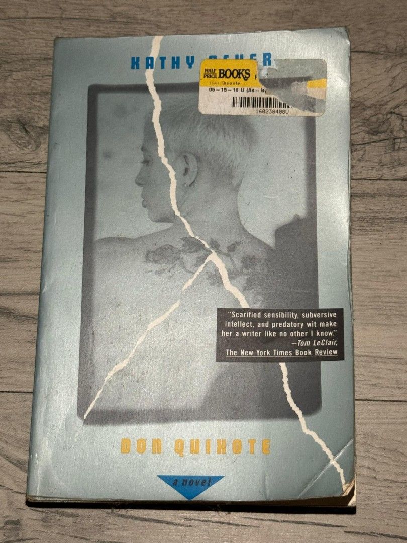 Don Quixote. Kathy Acker. (Category: Storybooks) located in Quezon City. Submitted by lem_ram (Listing ID 1336192886, Image 1). Description: Trade paperback in acceptable condition. Reading copy. Evident wear and creases. Moderate tanning. Quite rare. --- Kathy Acker's Don Quixote is an indomitable woman on a formidable quest: to become a knight and defeat the evil enchanters of modern America by pursuing "the most insane idea that any woman can 