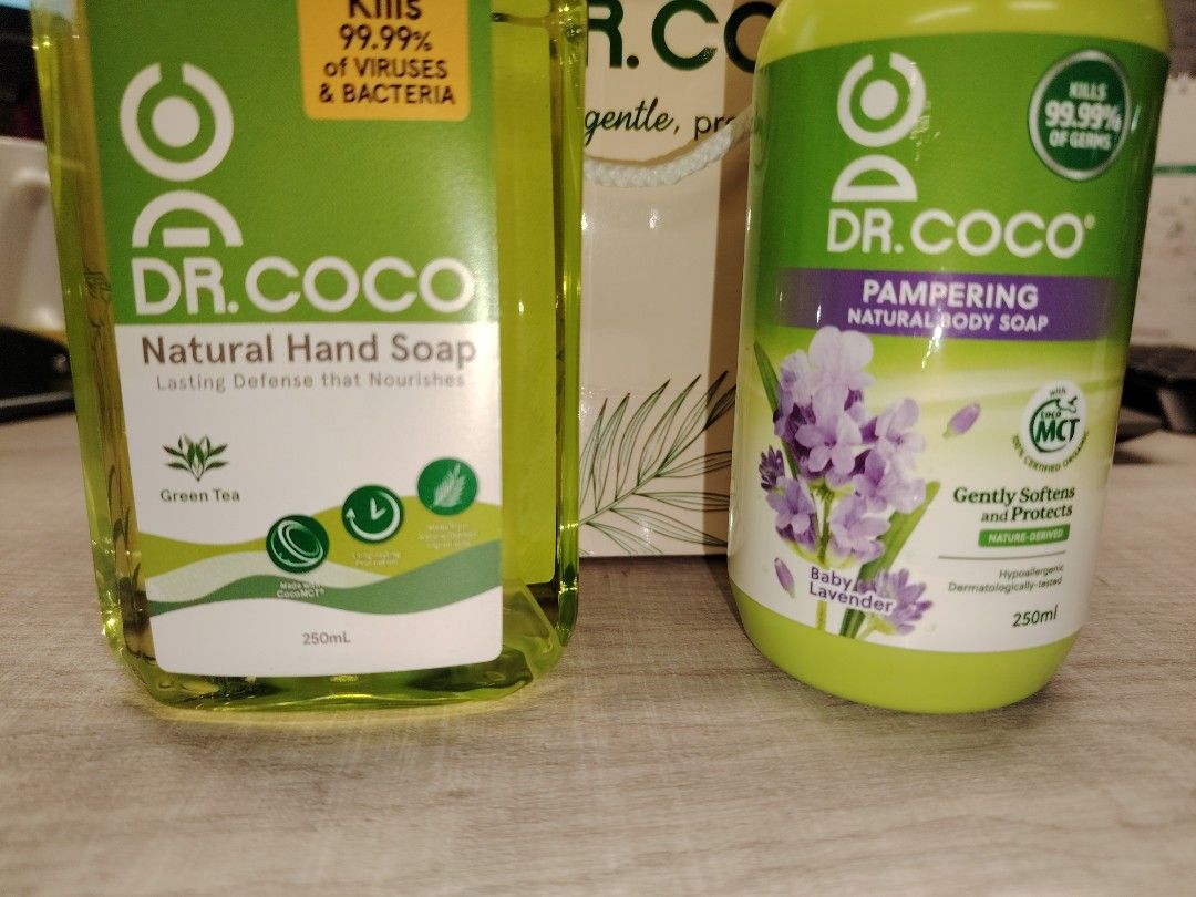 Dr. Coco (Category: Bath) located in Marikina City. Submitted by linvmacayan (Listing ID 1336212360, Image 2). Description: 250 ml each bottle With paper bags good for giveaways this xmas Scent available for body wash Grean Tea Tangerine Drea. Baby Lavander.