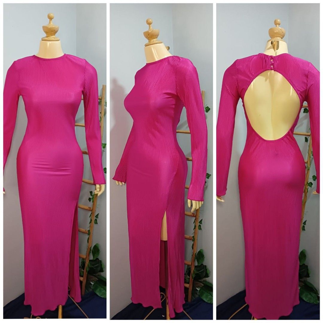 slim fit dress slacks Fashion Nova Women's Gold Slit Dress Size S – Picky Thrifter main image 0
