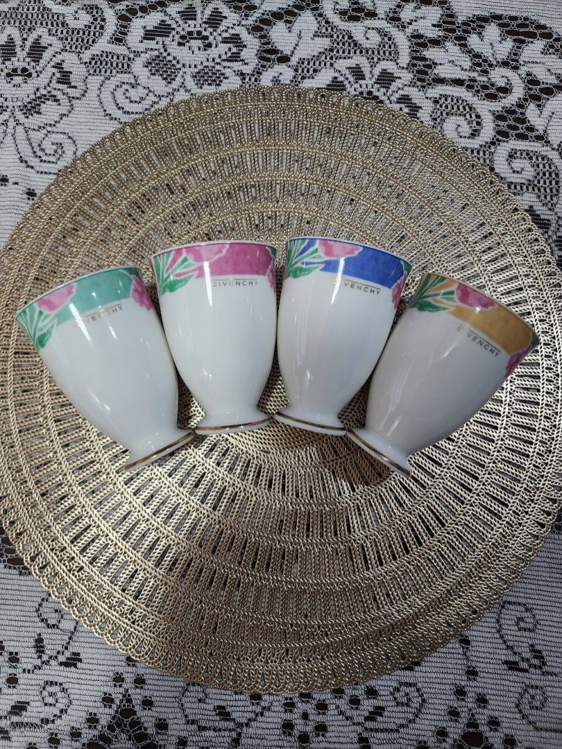 SALE❗️GIVENCHY Footed Cups - 4 pcs (Category: Coffee & Tea Tableware) located in Quezon City. Submitted by senyoramaria (Listing ID 1336215565, Image 1). Description: GIVENCHY Paris by Yamaka International 4 pcs Footed Cups Gold intact except for yellow (with minimal gold rubs, please check last photo)..