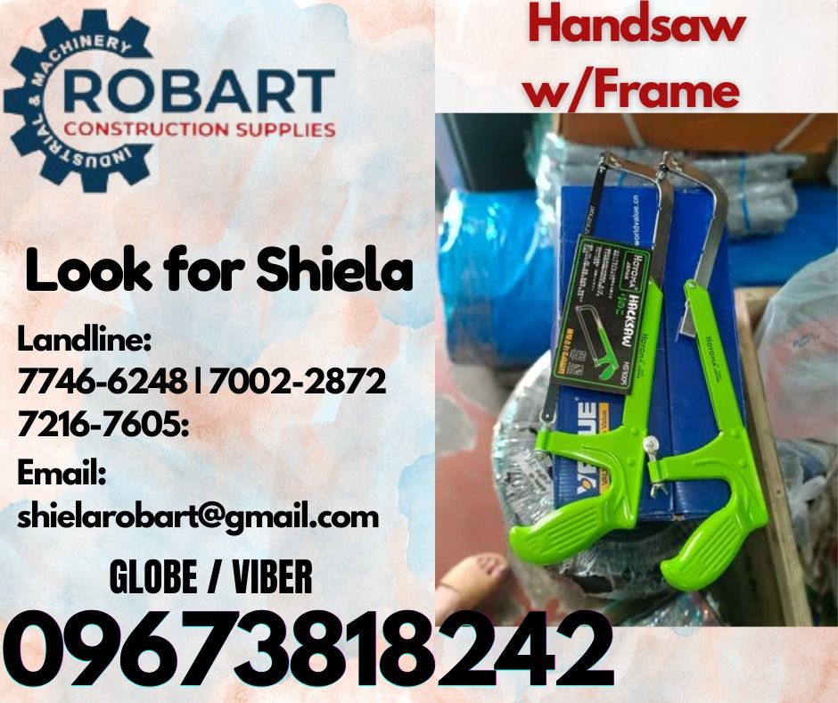 Handsaw w/Frame (Category: Construction Tools & Equipment) located in Caloocan City. Submitted by shielaroba44709 (Listing ID 1336214614, Image 1). Description: Handsaw w/Frame brand: hoyoma 𝑹𝑶𝑩𝑨𝑹𝑻 𝑪𝑶𝑵𝑺𝑻𝑹𝑼𝑪𝑻𝑰𝑶𝑵 𝑺𝑼𝑷𝑷𝑳𝑰𝑬𝑺 Office Address: 1405 Yuseco St. Sta Cruz Manila SEND US MESSAGE FOR INQUIRIES ‼️ ‼️ Call: 09673818242 / 09662708845 Vibr - (09673818242) Landline: (𝟩𝟩𝟦𝟨-𝟨𝟤𝟦𝟪) / (𝟩𝟢𝟢𝟤-𝟤𝟪𝟩𝟤) / (𝟩𝟤𝟣𝟨-𝟩�