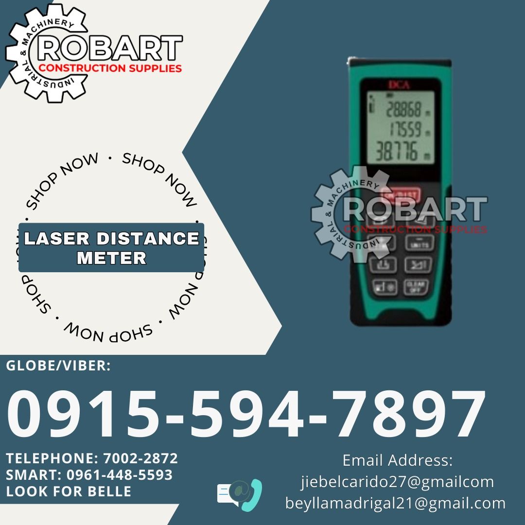 Laser Distance Meter (Category: Construction Tools & Equipment) located in Manila. Submitted by bellarobart (Listing ID 1336217814, Image 1). Description: Laser Distance Meter Brand: DZA 𝑹𝑶𝑩𝑨𝑹𝑻 𝑪𝑶𝑵𝑺𝑻𝑹𝑼𝑪𝑻𝑰𝑶𝑵 𝑺𝑼𝑷𝑷𝑳𝑰𝑬𝑺 Office Address: 1405 Yuseco St. Sta Cruz Manila SEND US MESSAGE FOR INQUIRIES ‼️ ‼️ Glb/Vibr: 0915-594-7897 Smrt: 0961-448-5593 Landline: (7746-6248 / 7002-2872) 𝓛𝓞𝓞𝓚 𝓕𝓞𝓡 𝓑𝓔𝓛𝓛𝓔 🔵 100% Trusted Sup