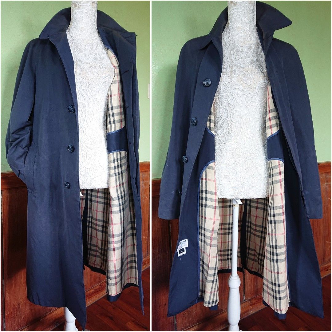 LONDON FOG SIZE L MEN TRENCH COAT NAVY BLUE w FLAWS FADE Men s Fashion Coats Jackets and Outerwear on Carousell