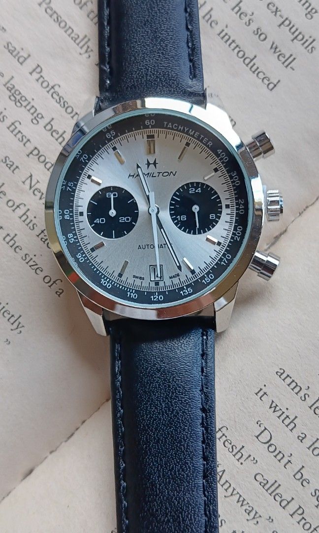 Mens chrono watch (Category: Everything Else Others) located in Quezon City. Submitted by bong_austria24 (Listing ID 1336181572, Image 1). Description: hamilton chrono watch 40mm bnew with date and chrono function price - 2250 perfect pang gift or peronal use.