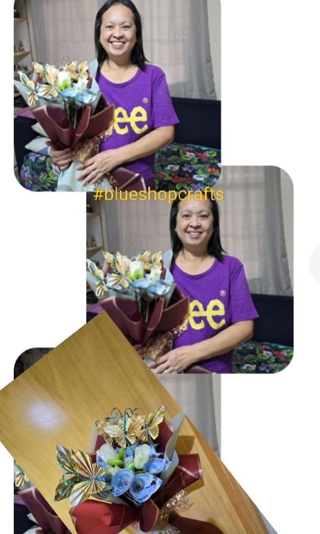 Money bouquet with butterflies (Category: Flowers & Bouquets) located in Antipolo. Submitted by blueshopvintage (Listing ID 1336202047, Image 3). Description: made to order money bouquet with moving butterflies design 🦋💸 15 slots/sticks (includes butterflies) + addtl plastic flowers (optional) plastic flower wrapper & ribbon/s 💸🦋deposit payment required upon order to push through making of money flowers& butterflies 2-3 days.rush order availa