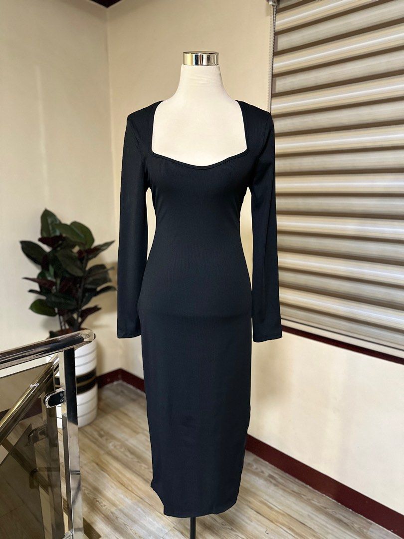 chinese dress ladies SHEIN Raffinéa Elegant Solid Color Puff Sleeve Fishtail Dress, Autumn |  Dress main image 0