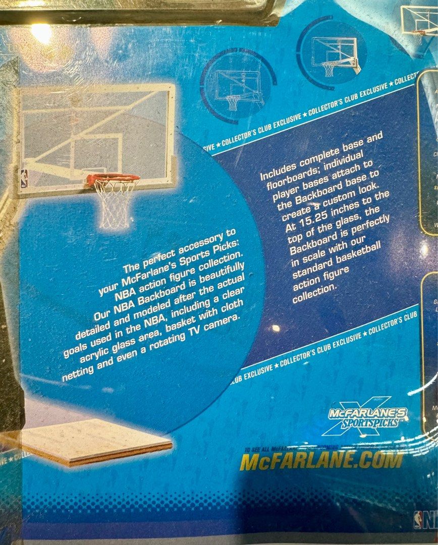 NBA Backboard Mcfarlane Toy (Category: Action & Battle Toys) located in Pasig City. Submitted by minimalist24 (Listing ID 1336180467, Image 3). Description: McFarlane NBA Backboard Toy Super rare Brandnew 100% Authentic McFarlane.