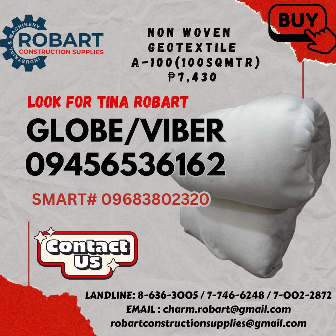 Non woven Geotextile A-100 (100sqmtr) (Category: Construction & Building Materials) located in Manila. Submitted by tina.sales (Listing ID 1336173631, Image 1). Description: Non woven Geotextile A-100 (100sqmtr) 𝑹𝑶𝑩𝑨𝑹𝑻 𝑪𝑶𝑵𝑺𝑻𝑹𝑼𝑪𝑻𝑰𝑶𝑵 𝑺𝑼𝑷𝑷𝑳𝑰𝑬𝑺 𝑶𝒇𝒇𝒊𝒄𝒆 𝑨𝒅𝒅𝒓𝒆𝒔𝒔: 𝟏𝟒𝟎𝟓 𝒀𝒖𝒔𝒆𝒄𝒐 𝑺𝒕. 𝑺𝒕𝒂 𝑪𝒓𝒖𝒛 𝑴𝒂𝒏𝒊𝒍𝒂 𝑺𝑬𝑵𝑫 𝑼𝑺 𝑴𝑬𝑺𝑺𝑨𝑮𝑬 𝑭𝑶𝑹 𝑰𝑵𝑸𝑼𝑰𝑹𝑰𝑬𝑺 ‼️ ‼️ 𝑮𝒍𝒃𝒆 - (𝟢𝟫𝟒𝟓-𝟔𝟓𝟑-𝟔𝟏𝟔𝟐