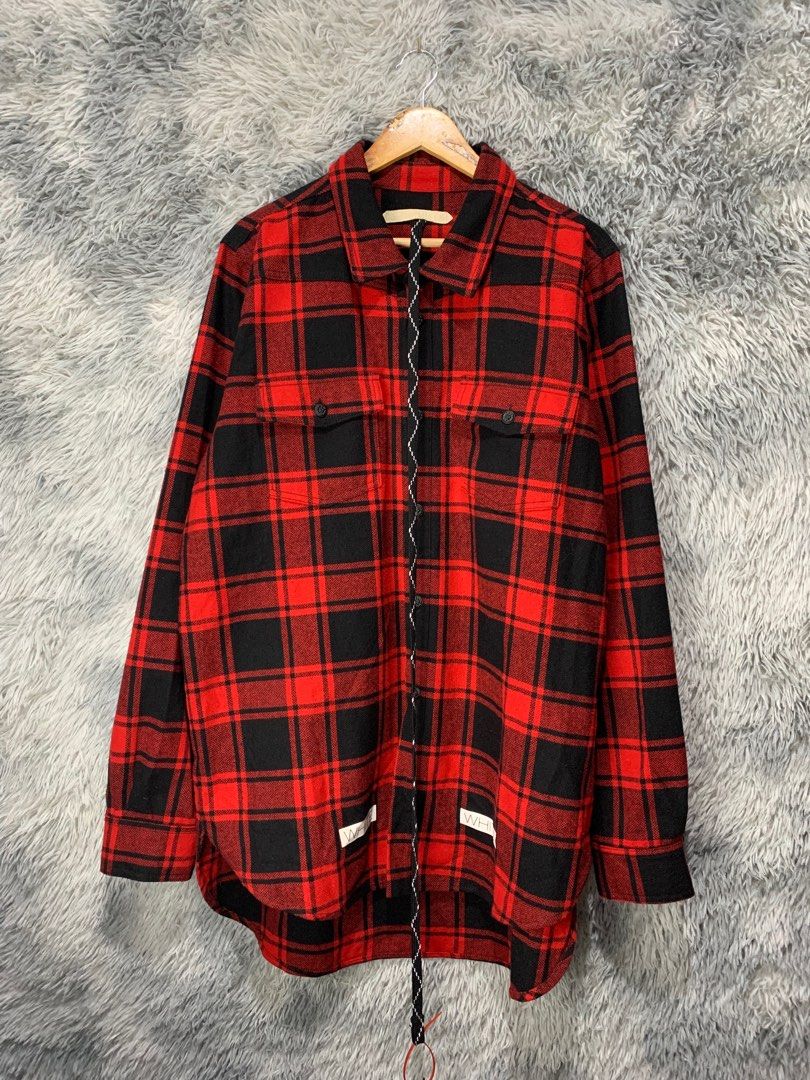 Off white kanye west 14ss wool plaid shirt Luxury Apparel on Carousell