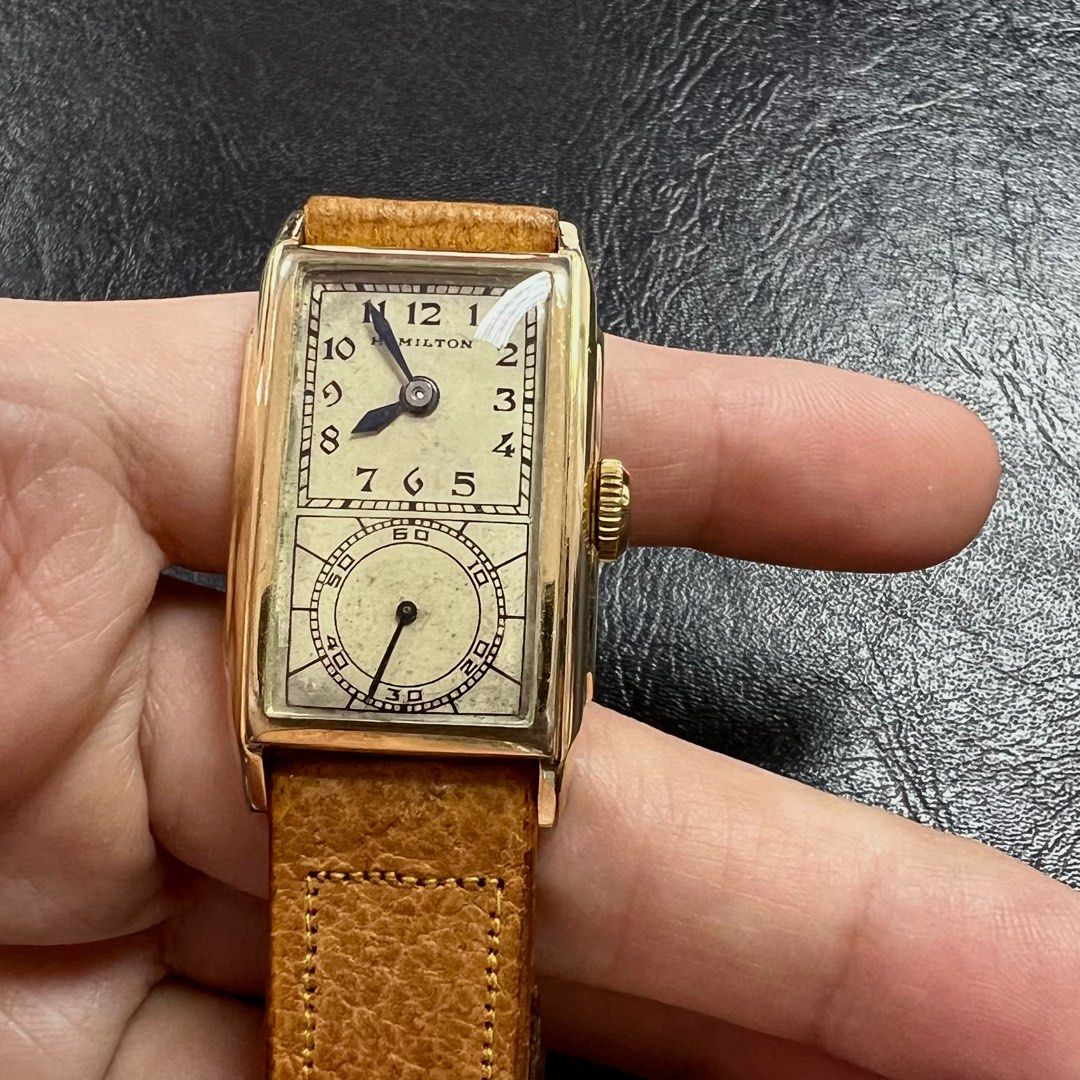 RARE beautifully aged vintage 1936 Hamilton Seckron doctor s manual winding hand wound rectangular tank watch 14K gold filled American manufacture era serviced Luxury Watches on Carousell