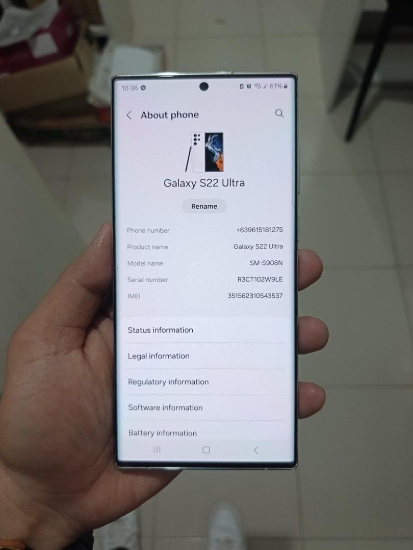 Samsung S22 Ultra 12/256 (Category: Samsung) located in Tanza. Submitted by coki27 (Listing ID 1336166453, Image 2). Description: For Sale or Swap Samsung S22 Ultra White 12/256 Korean Variant Single Sim Openline Excellent condition Unit only For swap to S23 Ultra (+cash ako) Rfs: Upgrade Meetup: Cavite area, halfway Thankyou! 🙌.