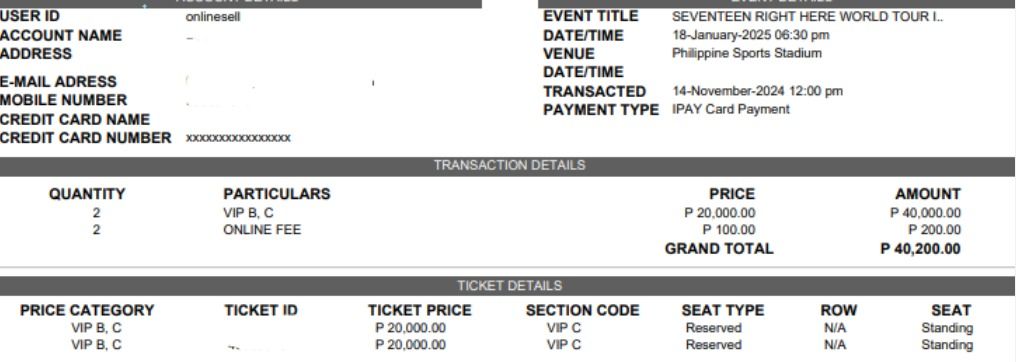 SEVENTEEN RIGHT HERE WORLD TOUR (Category: Events Tickets) located in Manila. Submitted by labronjames33 (Listing ID 1336208519, Image 1). Description: WTS / SELLING SEVENTEEN RIGHT HERE WORLD TOUR IN BULACAN January 18, 2025 January 19, 2025 Day 1 bleacher center 120 VIP C 12:00 timestamp VIP C 12:01 VIP E 12:01 Day 2 VIP F 12:01 bleacher center 119 #SEVENTEEN_RIGHT_HERE_IN_BULACANN #SEVENTEEN_RIGHT_HERE_IN_asia .