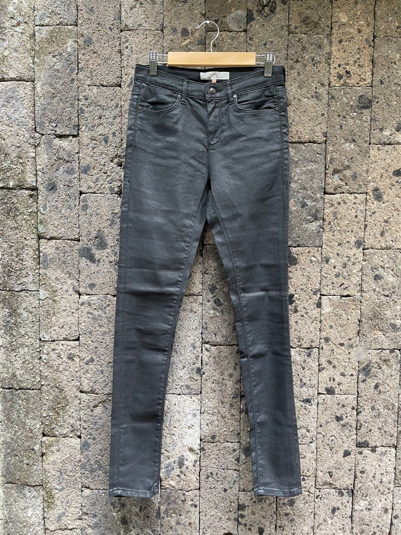 Leather look jeans topshop top